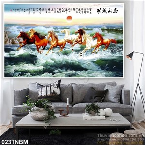 Tranh Bát Mã Psd thư pháp nghệ thuật