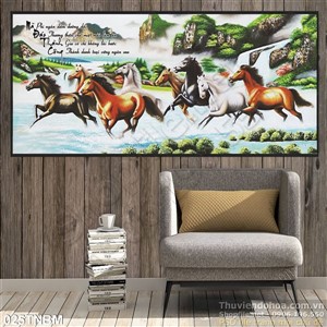 Tranh Bát Mã Psd thư pháp phong thủy