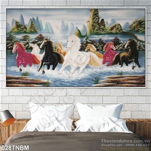 Tranh Bát Mã Psd treo tường phòng khách