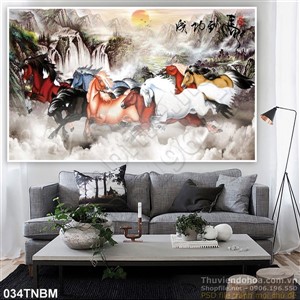 Tranh Bát Mã Psd thư pháp phong thủy