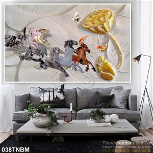 Tranh Bát Mã  Psd và hoa sen