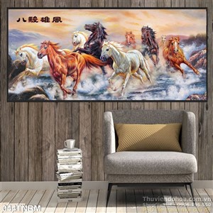 Tranh Bát Mã Psd thư pháp phong thủy