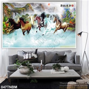 Tranh Bát Mã Psd thư pháp phong thủy