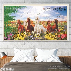 Tranh Bát Mã Psd treo tường thư pháp