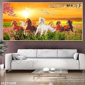 Tranh Bát Mã Psd thư pháp trang trí phòng khách