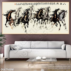Tranh Bát Mã Psd thư pháp trang trí phòng khách
