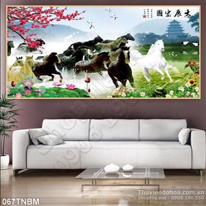 Tranh Bát Mã Psd thư pháp mùa xuân