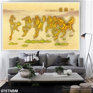 Tranh Bát Mã Psd thư pháp kim tiền