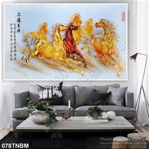 Tranh Bát Mã Psd kim tiền treo tường