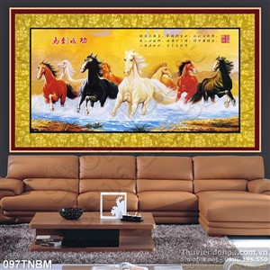 Tranh Bát Mã Psd kim tiền trang trí Tết