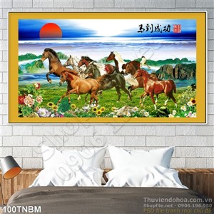 Tranh Bát Mã Psd phong thủy treo tường