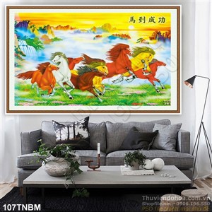 Tranh Bát Mã Psd thư pháp nghệ thuật