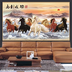 Tranh Bát Mã Psd thư pháp phong thủy