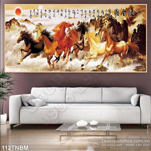 Tranh Bát Mã Psd thư pháp nghệ thuật