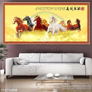 Tranh Bát Mã Psd thư pháp kim tiền