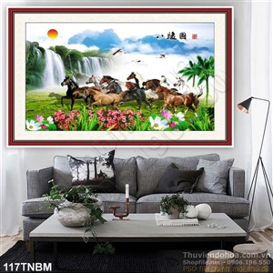 Tranh Bát Mã Psd và thác nước phong cảnh