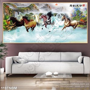 Tranh Bát Mã Psd thư pháp phong thủy