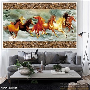 Tranh Bát Mã Psd kim tiền giả ngọc trang trí