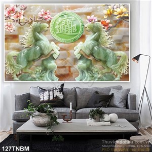 Tranh Ngựa Psd giả ngọc trang trí tường