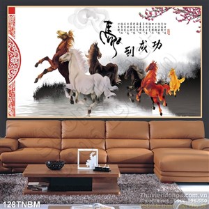 Tranh Bát Mã Psd thư pháp trang trí