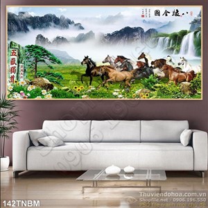 Tranh Bát Mã Psd thác nước phong thủy