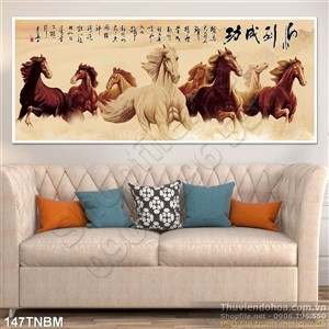 Tranh Bát Mã Psd thư pháp nghệ thuật