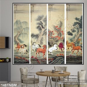 Tranh Bát Mã Psd thư pháp cổ