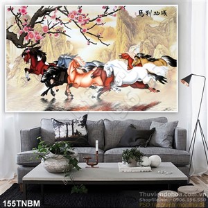 Tranh Bát Mã Psd thư pháp mùa xuân