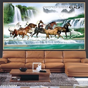 Tranh Bát Mã Psd và thác nước nghệ thuật