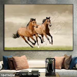 Tranh Ngựa Psd song mã treo tường