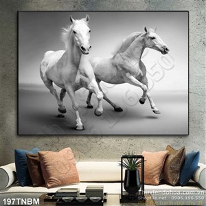 Tranh Ngựa Psd song mã trang trí phòng khách