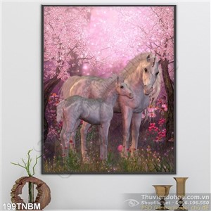Tranh Ngựa Psd nghệ thuật và hoa đào