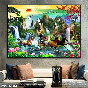 Tranh  Bát Mã và thác nước phong cảnh