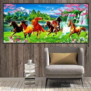 Tranh Bát Mã psd nghệ thuật treo tường