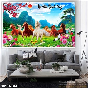 Tranh Ngựa mùa xuân psd