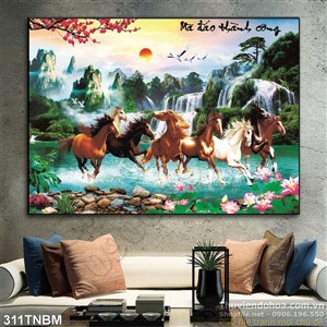 Tranh mã đáo psd dán tường