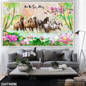 Tranh Bát Mã và hoa sen