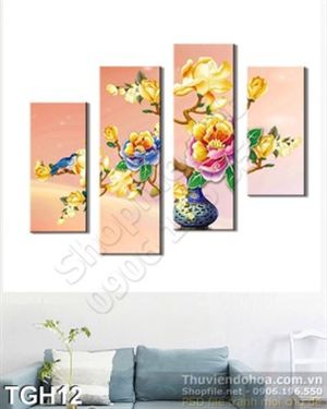Tranh ghép hoa treo tường phòng khách