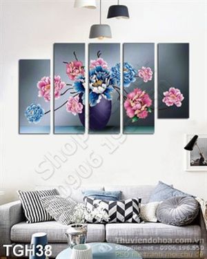 Tranh ghép hoa mẫu đơn sơn dầu
