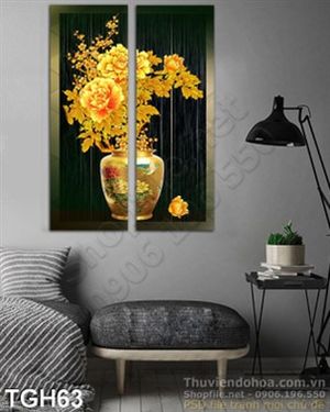 Tranh ghép hoa mẫu đơn vàng