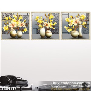 Tranh ghép hoa nghệ thuật dán tường in 3d