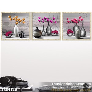 Tranh ghép bình hoa trang trí phòng khách wall décor