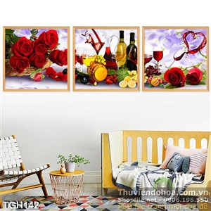 Tranh ghép phòng bếp sang trọng rượu vang