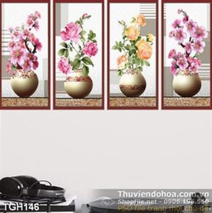 Tranh ghép hoa tứ quý file chất lượng psd