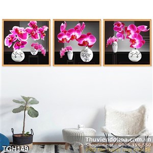 Tranh ghép hoa phong lan màu hồng wall