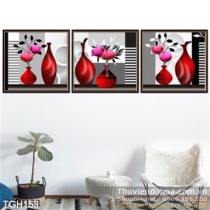 Tranh ghép 3d bìnhh hoa sứ màu đỏ