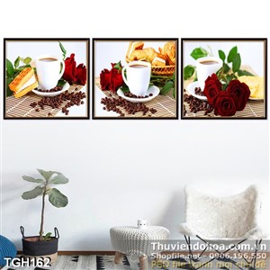 Tranh ghép hoa ly trà điểm tâm sáng