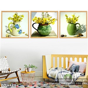 Tranh ghép bình hoa vàng psd