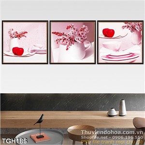 Tranh ghép bàn ăn và quả táo đỏ 3d