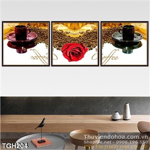 Tranh ghép ly trả  và hoa hồng đỏ 3d